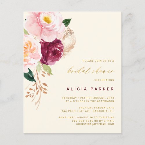 Budget elegant flowers bridal shower invitation flyer