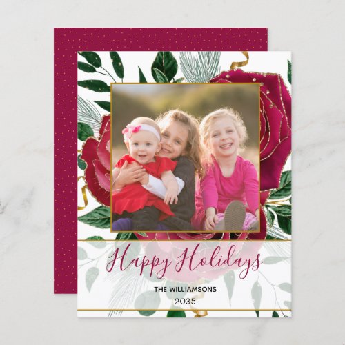 Budget Elegant Glam Red Roses Glitter Holiday Card
