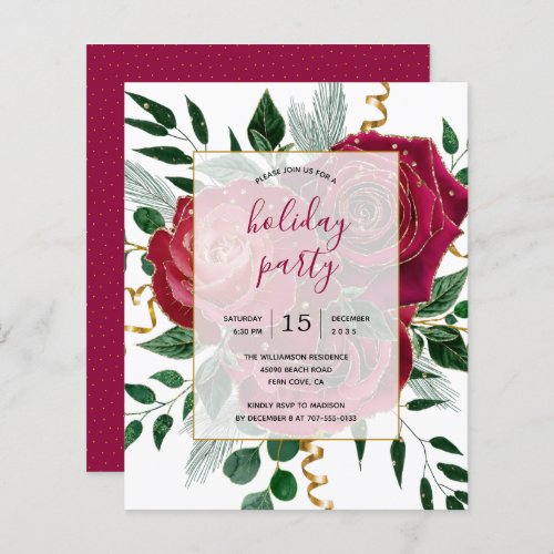Budget Elegant Glam Red Roses Holiday Party Invite