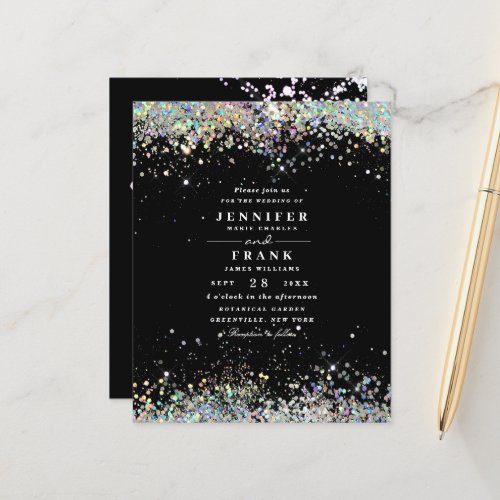 Budget Elegant Glitter Black Wedding Invitation