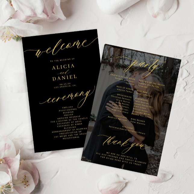 Budget elegant gold black photo wedding program (Creator Uploaded)
