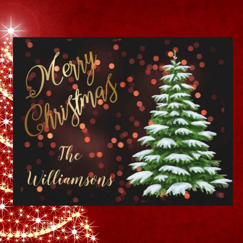 Budget Elegant Gold Black Tree Merry Christmas Holiday Card