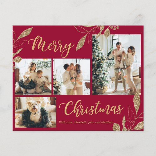 Budget Elegant Gold Burgundy Photo Christmas Card