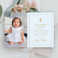 Budget Elegant Gold Cross Photo Baptism Thank You