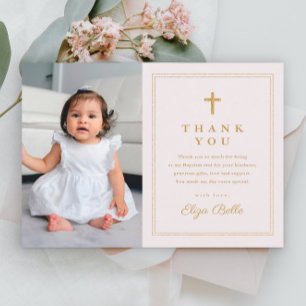 Budget Elegant Gold Cross Photo Baptism Thank You Postcard