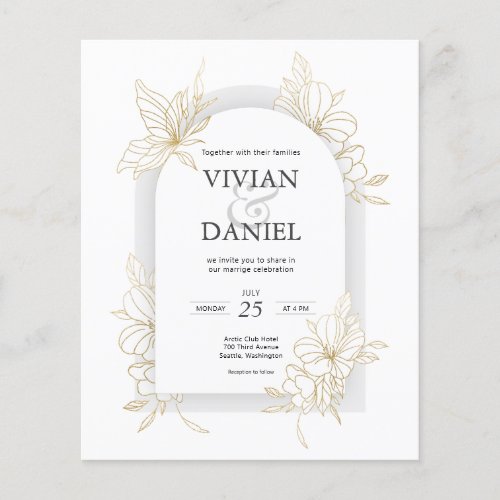 Budget Elegant Gold Flowers Wedding Flyer