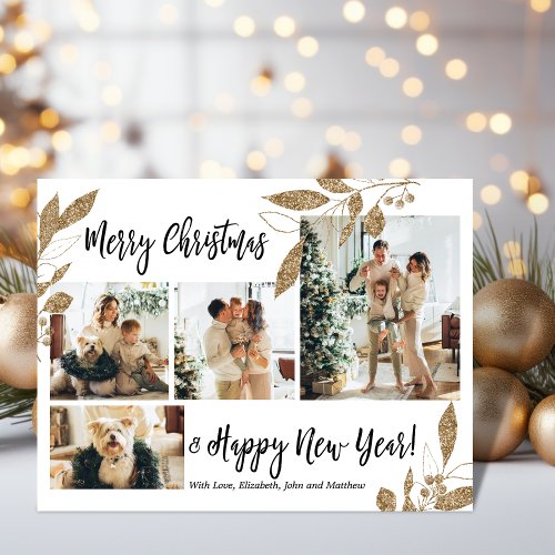 Budget Elegant Gold Foliage Photo Christmas Card