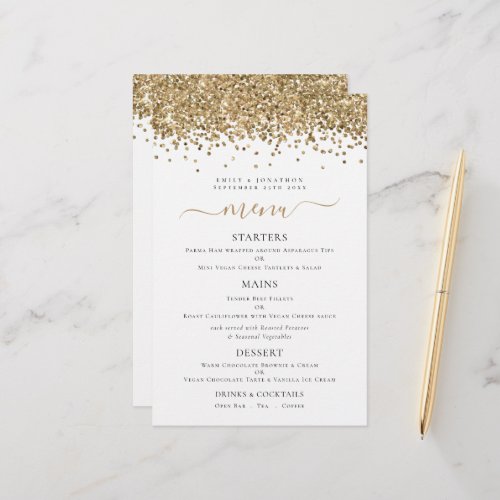 Budget Elegant Gold Glitter Wedding Menu