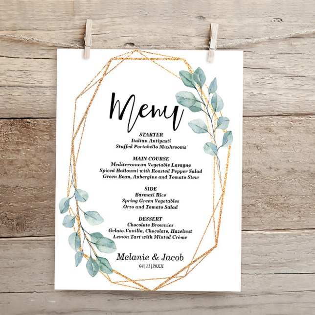 Budget Elegant Gold Greenery Flat Menu Card (Creator Uploaded)