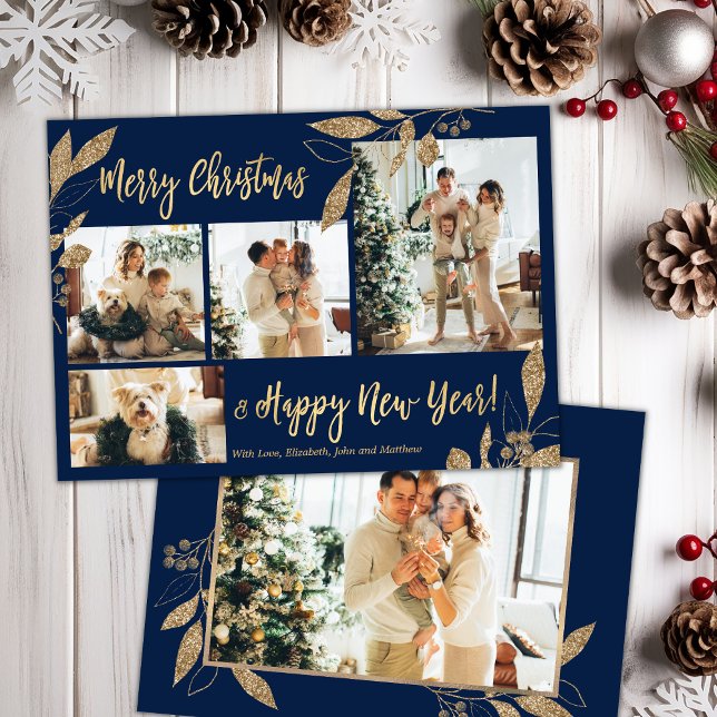Budget Elegant Gold Leafy Photo Christmas Card (Creator Uploaded)