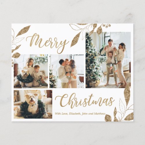 Budget Elegant Gold Leaves Photo Christmas Card