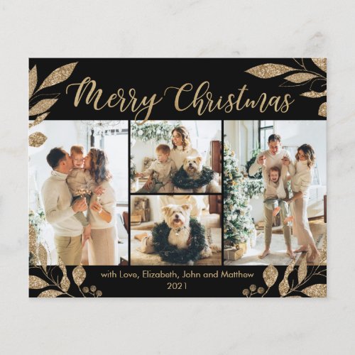 Budget Elegant Gold Leaves Photo Christmas Card