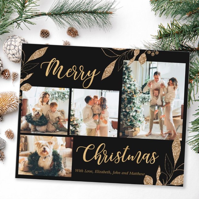 Budget Elegant Gold Leaves Photo Christmas Card (Creator Uploaded)