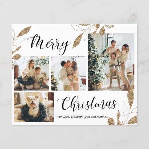 Budget Elegant Gold Leaves Photo Christmas Card