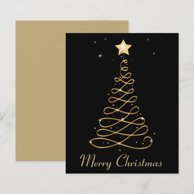 Budget Elegant Gold Merry Christmas Tree Flat Card (Front/Back)