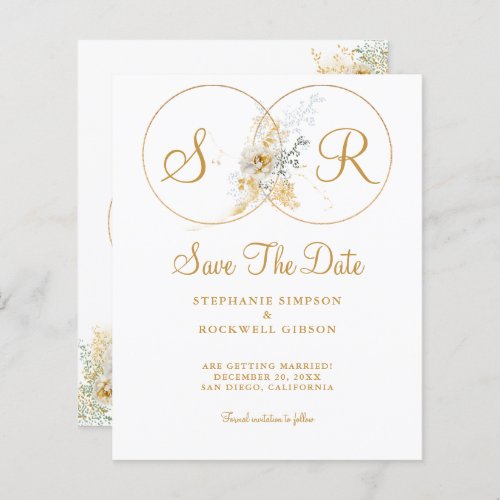 BUDGET Elegant Gold Monogram Wedding Save The Date