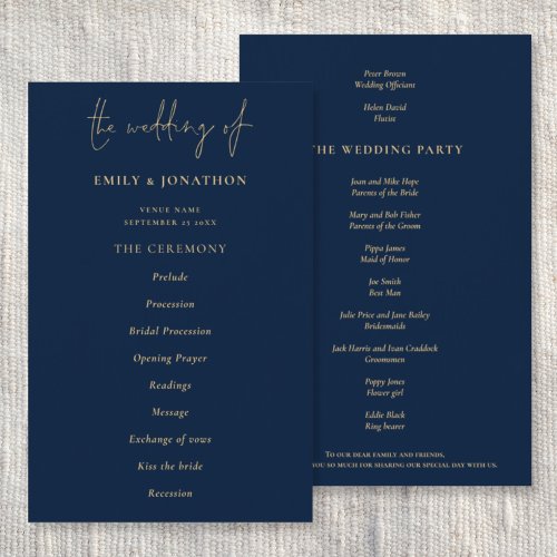 Budget Elegant Gold Navy Blue Wedding Program