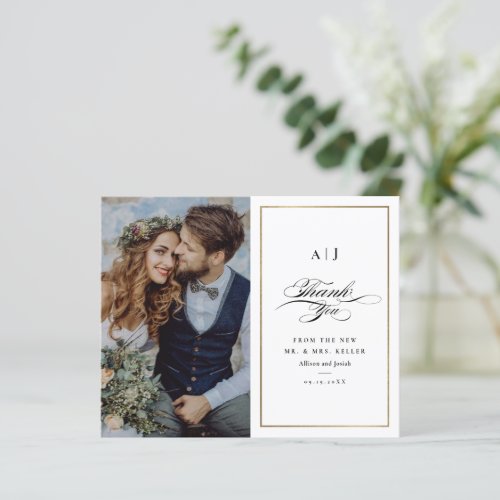 Budget Elegant Gold Photo Wedding Thank You Card