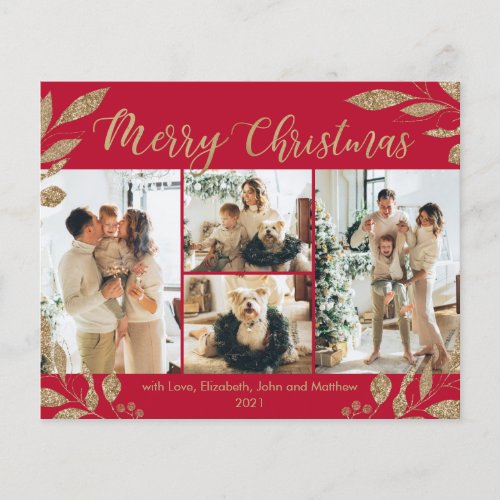 Budget Elegant Gold Red Photo Christmas Card