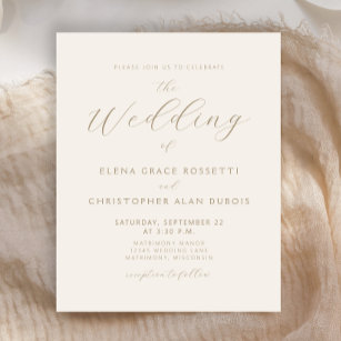 Budget Elegant Gold Script Ivory Wedding Invite