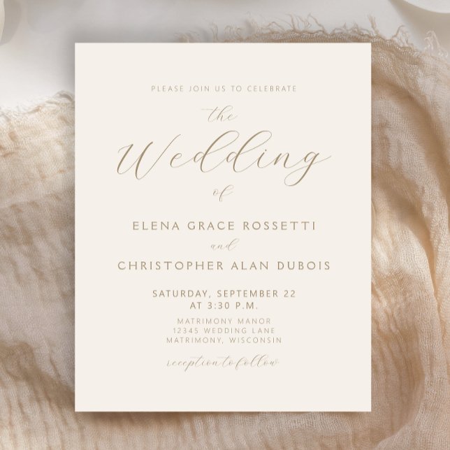 Budget Elegant Gold Script Ivory Wedding Invite (Creator Uploaded)