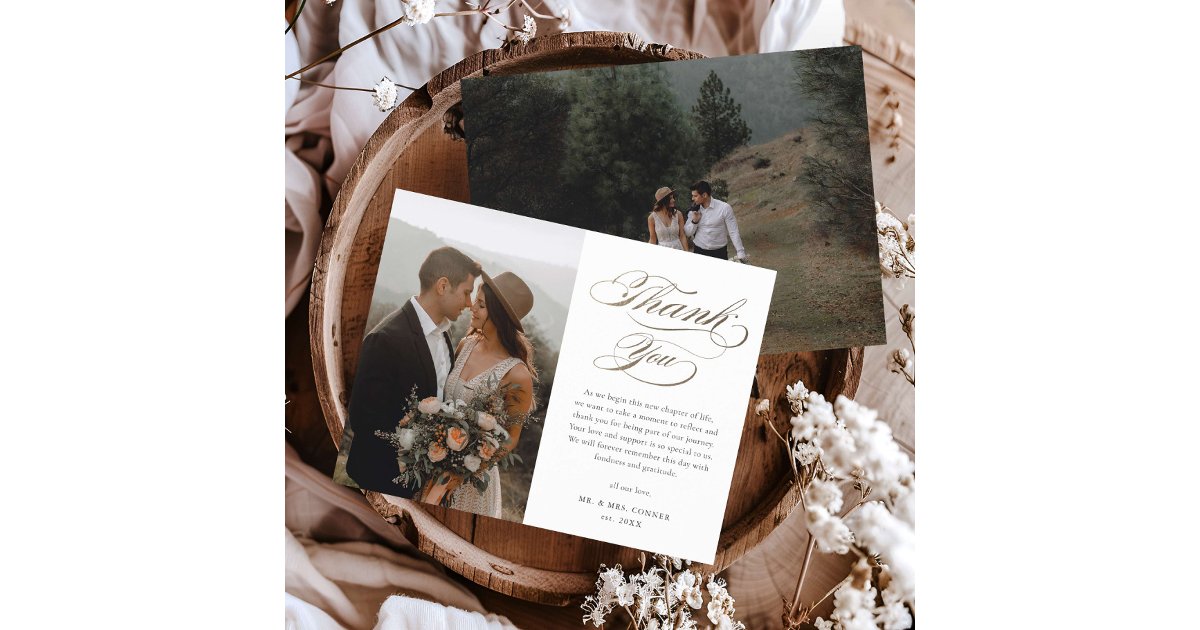 Budget Elegant Gold Script Wedding Thank You Card | Zazzle