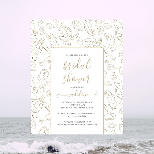 BUDGET Elegant Gold Sea Ocean Bridal Shower Invite