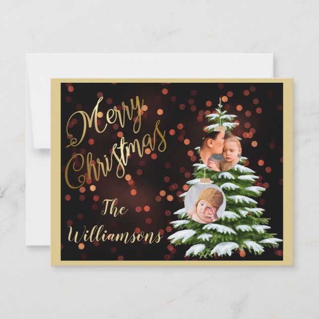 Budget Elegant Gold Tree Photos Merry Christmas Holiday Card (Front)