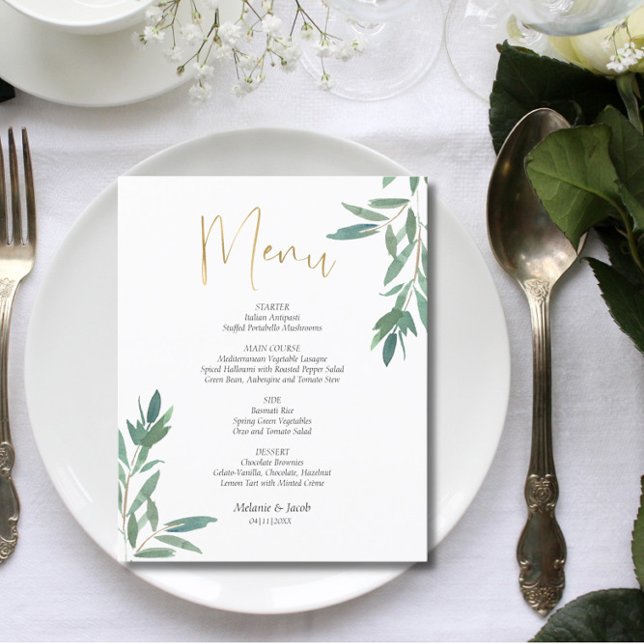 Budget Elegant Green Foliage Flat Menu Card (Creator Uploaded)