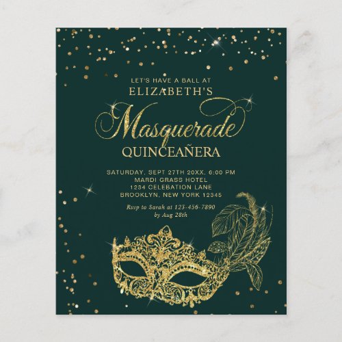 BUDGET Elegant Green Gold Masquerade Quinceaera