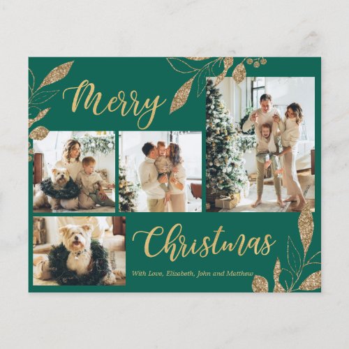 Budget Elegant Green Gold Photo Christmas Card