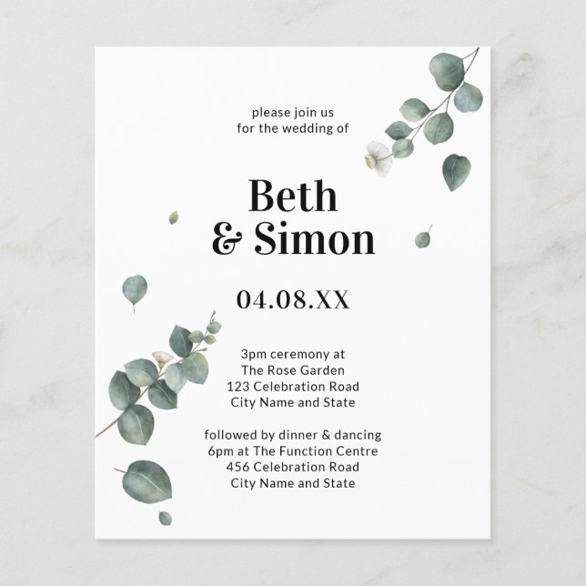 Budget Elegant Green & White Watercolor Wedding  (Front)