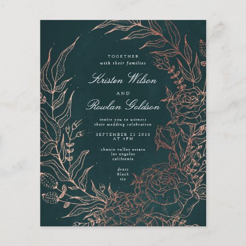 Budget Elegant Green Wreath Bronze Wedding Invite