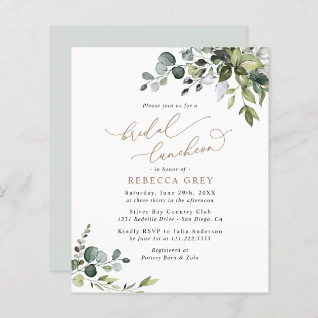 Budget Elegant Greenery Bridal Luncheon Invitation | Zazzle