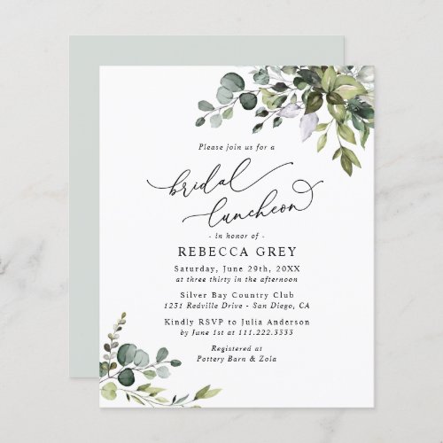 Budget Elegant Greenery Bridal Luncheon Invitation - This elegant Boho Greenery collection features mixed watercolor greenery leaves paired with a classy serif & delicate sans font in black. Matching items available.