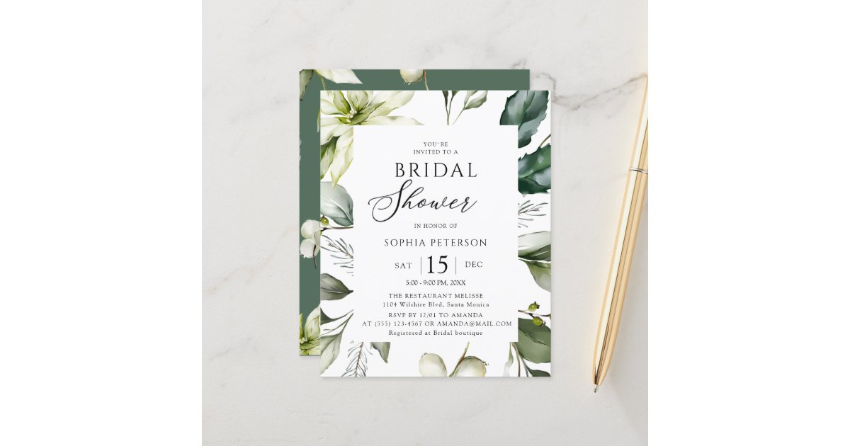 Budget Elegant Greenery Bridal Shower Flyer | Zazzle