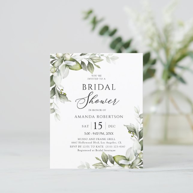 Budget Elegant Greenery Bridal Shower Flyer (Standing Front)