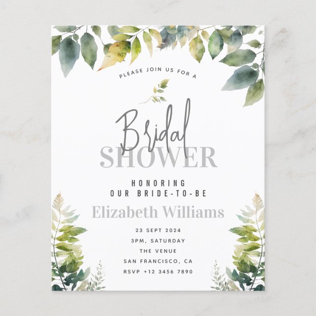 BUDGET Elegant Greenery Bridal Shower Invitation (Front)