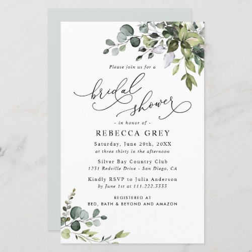 Budget Elegant Greenery Bridal Shower Invitation - This elegant Boho Greenery collection features mixed watercolor greenery leaves paired with a classy serif & delicate sans font in black. Matching items available.