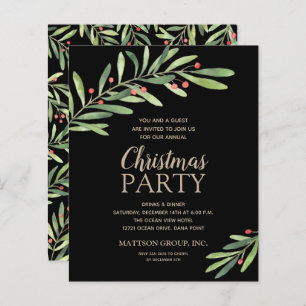 Budget Elegant Greenery Christmas Black Invitation