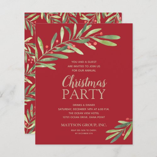 Budget Elegant Greenery Christmas Party Invitation