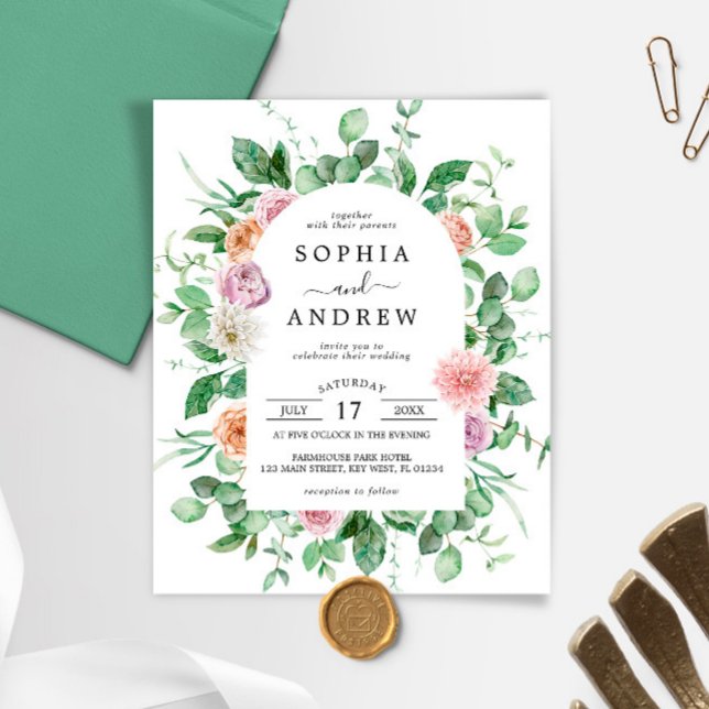 Budget Elegant Greenery Floral Wedding Invitation (Creator Uploaded)