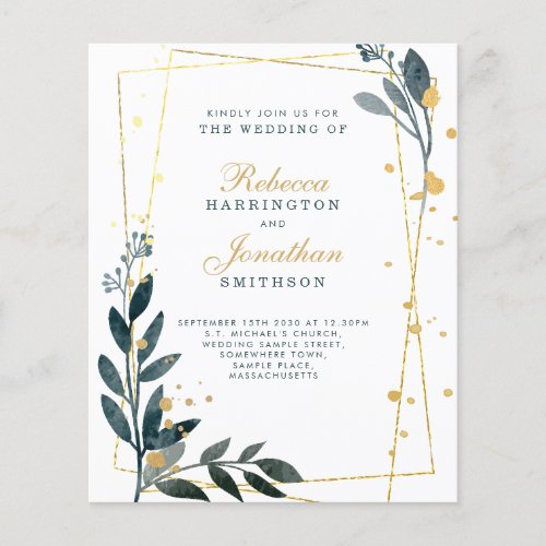 Budget Elegant Greenery Gold Wedding Paper Invite