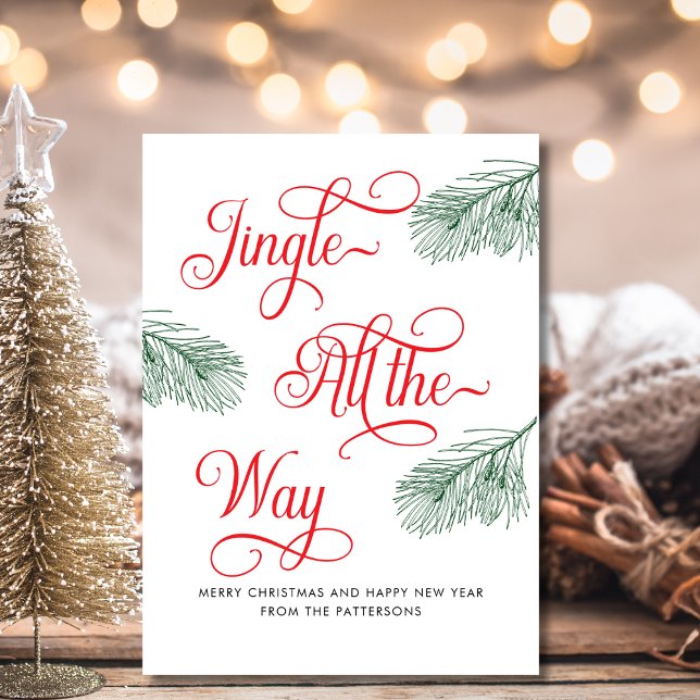 Budget Elegant Greenery Red Calligraphy Christmas Note Card (Creator Uploaded)