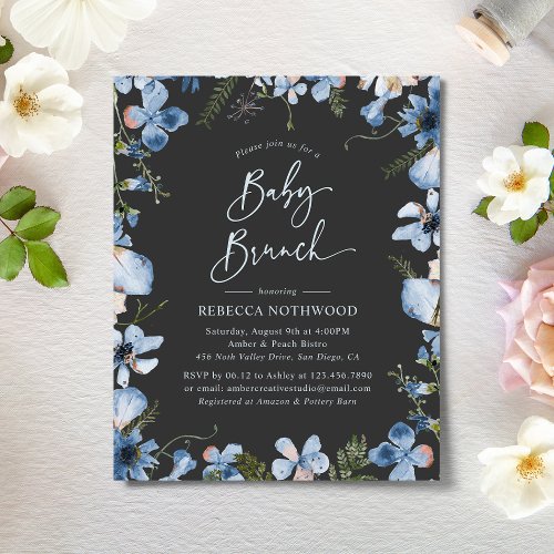 Budget Elegant Grey Blue Baby Brunch Invitation