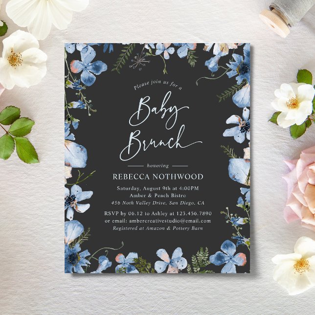 Budget Elegant Grey Blue Baby Brunch Invitation (Creator Uploaded)