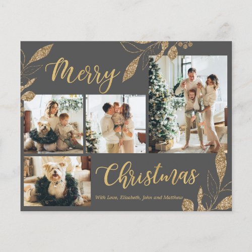 Budget Elegant Grey Gold Photo Christmas Card