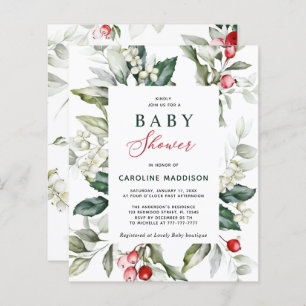 Budget Elegant Holly Greenery Baby Shower Flyer