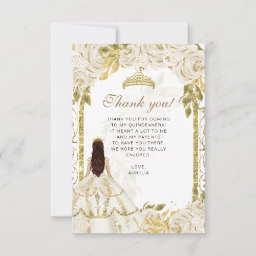 Budget Elegant Ivory Floral Photo Quinceaera Thank You Card