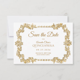 BUDGET Elegant Ivory White Gold Frame Quinceanera Note Card